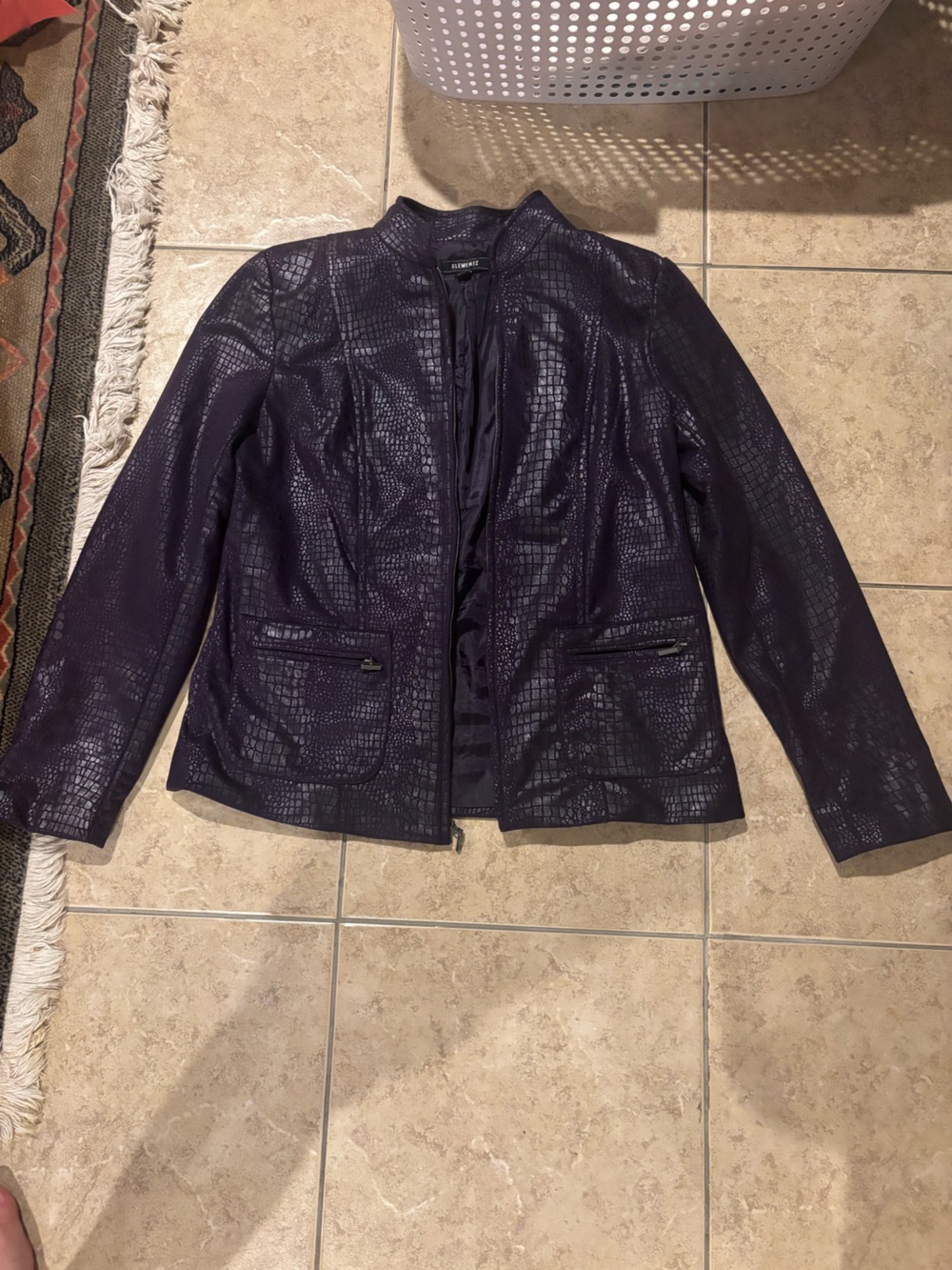 Elementz Croc-Embossed Faux Leather Jacket - Deep Purple